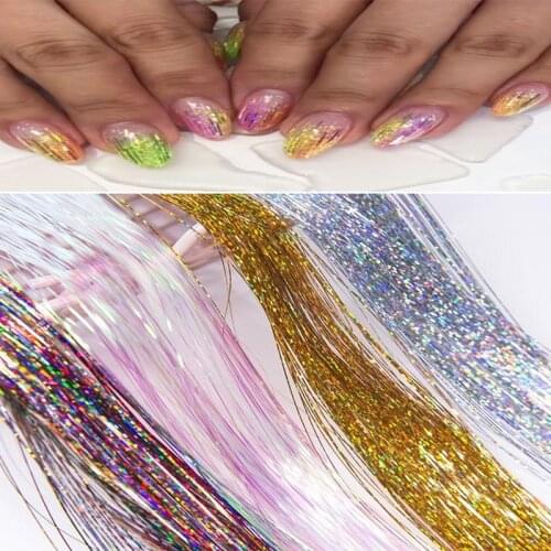 1 Bag Laser Mermaid Shiny Stripe Lines Gradient Nail Art Silk Sequins Thread 3D DIY Manicure UV Gel Nail Stripes Sticker 90cm