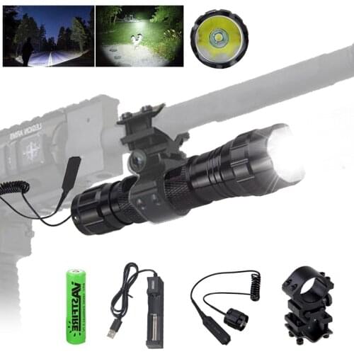 500 Yards 501B XM-L T6 LED Weapon Gun Light White Tactical Hunting Flashlight+Rifle Scope Mount+Remote Switch+18650+Charger