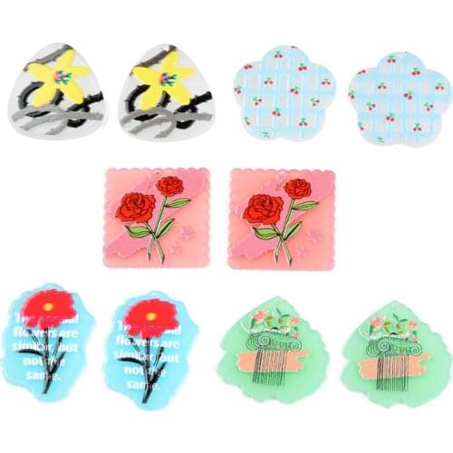6PCS Transparent Colored Flowers Hand Made Earrings Making Connectors DIY Pendant Jewelry Findings & Components Charms