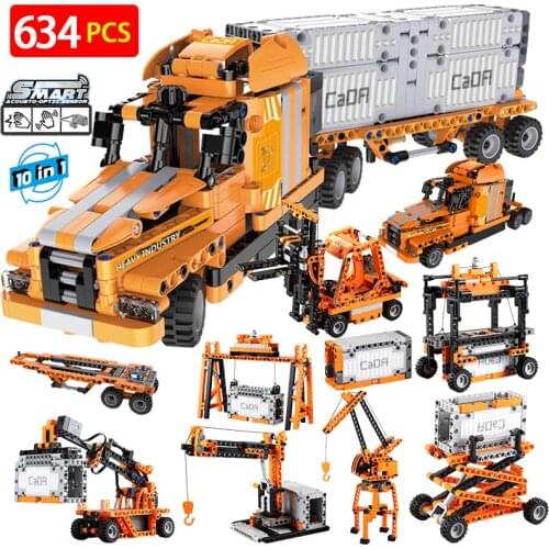 634PCS City Intelligent Port Engineering Truck Car Building Blocks Technical Forklift Container Lift Bricks Toy Set For Kids