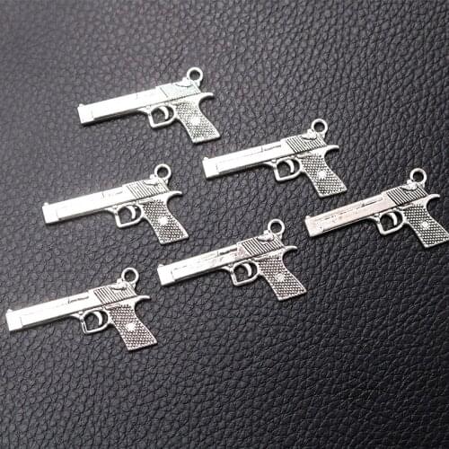 8pcs/lot Silver Plated Pistol Charm Metal Pendants DIY Necklaces Bracelets Jewelry Handicraft Accessories 34*20mm P2234
