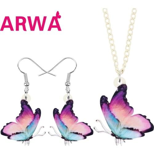 ARWA Acrylic Flying Morpho Butterfly Jewelry Sets Sweet Animal Insect Necklace Earrings For Women Girls Friends Wedding Gifts