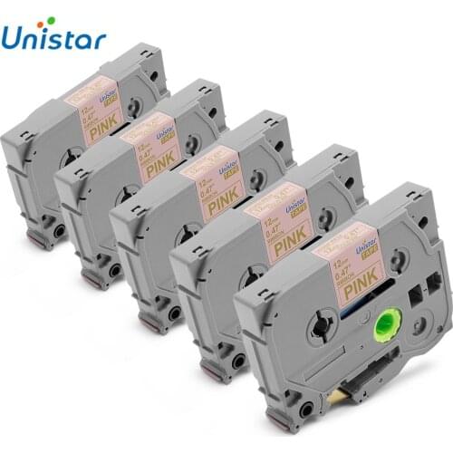 Unistar 5pcs TZe Satin Ribbon 12mm Combo Set Compatible for Brother TZe-RE34 TZ-RE34 Pink color for Christmas gift