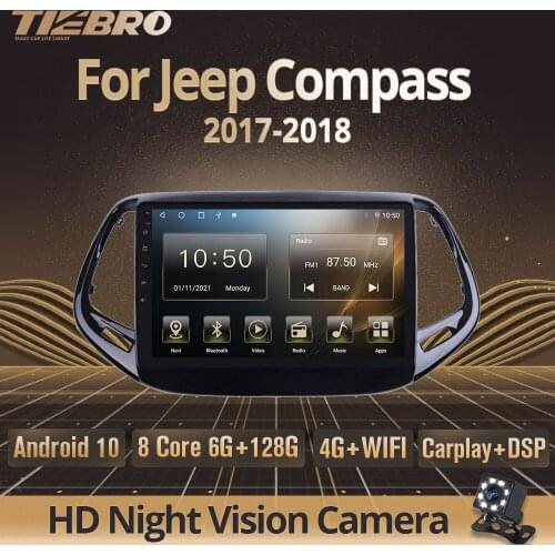 Tiebro Car Radio For Jeep Compass 2017-2018 2DIN Android10 Car Multimedia Player GPS Navigation 2Din Stereo Receiver Carplay DSP
