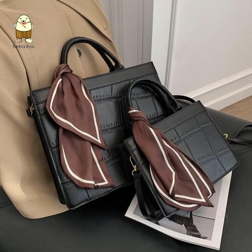 Beibaobao 2021 New High-quality PU Leather Womens Designer Handbag Stone pattern Ribbon bag High capacity Shoulder Bag