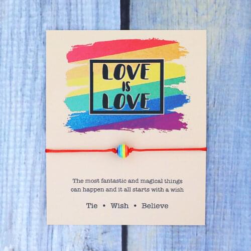 Love Is Love Rainbow Pride Wish Bracelet Rainbow Bead Friendship Beaded Red String Bracelet Gay Pride Jewelry Women Men Gift