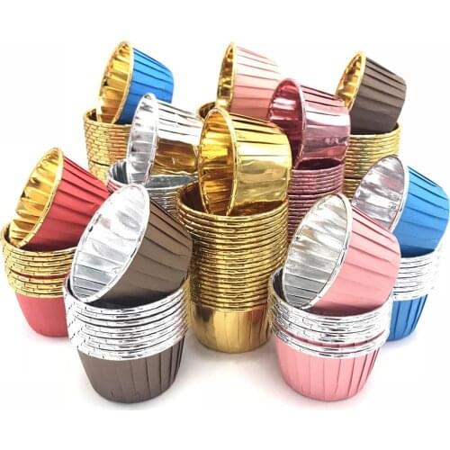 50Pcs Disposable Foil Cupcake Wrapper Paper Gold Silver Cupcake Liner Baking Cups Tray Case Wedding Muffin Cupcake Paper Cup