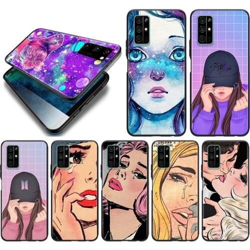 Urban Girl Sad Kiss Silicone Cover For Huawei Honor 10i 10 9C 9A RU 9X 9N 9S 9 Pro Lite Play 3E V9 Black Phone Case