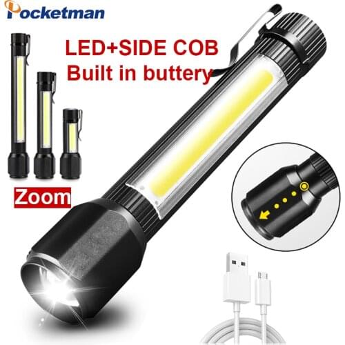 50000LM COB+LED Flashlights Waterproof Flashlights Zoomable Torch USB Rechargeable Flashlights Pocket Torch For Camping Search