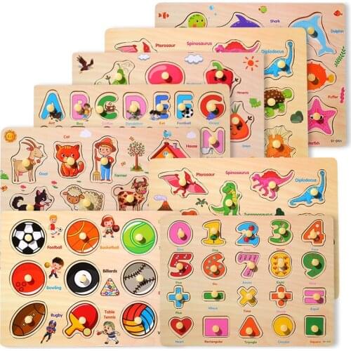 Kids 3D Wooden Puzzle Hand Grab Boards Toys Vehicle Animals Fruits Cognition Tangram Jigsaw Children Educational Montessori Toys