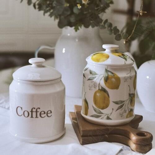 European Ceramic Storage Jars with Lid Painted Decorative Cereal Dispenser Living Room Desktop Coffee Pot Home Decoration Modern