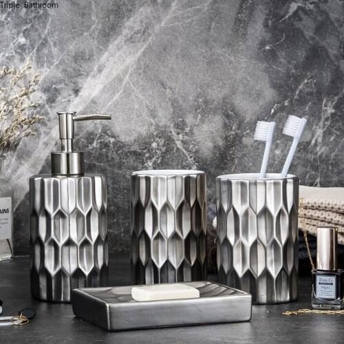 Ceramics Hotel Wash Set European Style Gargle Cup Soap Dispenser Soap Dish Bathroom Four Piece Set Decoration Accessories