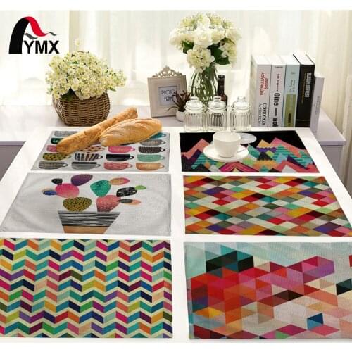 Geometry Pattern Table Mat Colorful Printing Table Napkin Polyester Cotton Placemat Kitchen Decoration Dining Accessories