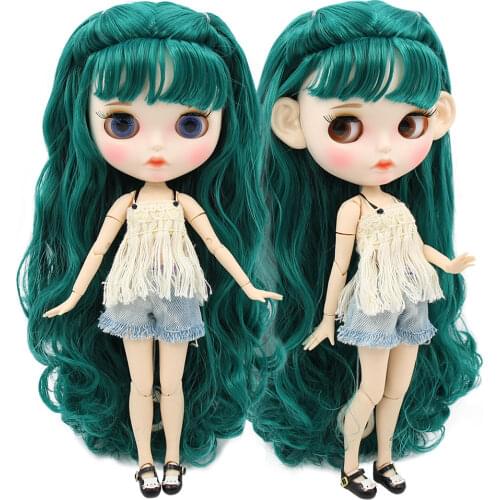 ICY DBS Blyth doll 1/6 bjd white skin joint body green hair with braid matte face Carved lips 30cm toy girls gift