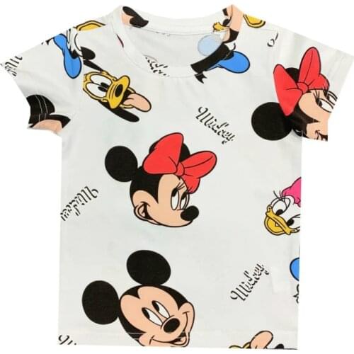 Summer Disney Cartoon Mickey Minnie Print Baby Girls Short Sleeve T Shirts Kids Princess Cotton Clothes Toddler Top Tee Costumes