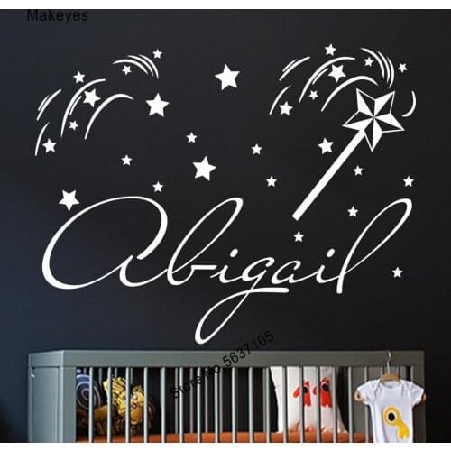 Makeyes Personalized Name Wall Decals Baby Girls Name Custom Wall Sticker Magic Star Art Vinyl Wallpaper Nursery Room Decor Q649