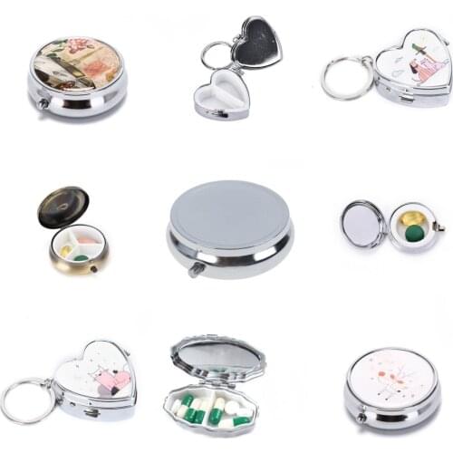 Metal Pill Box Tablet Holder Metal Round Medicine Case Small Case Tablet Pill Boxes Container