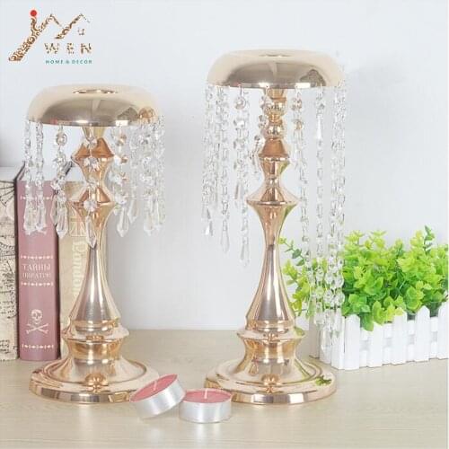 Metal delicate gold plated candle holder with crystals wedding candelabra/centerpiece wind chimes type decoration candlestick