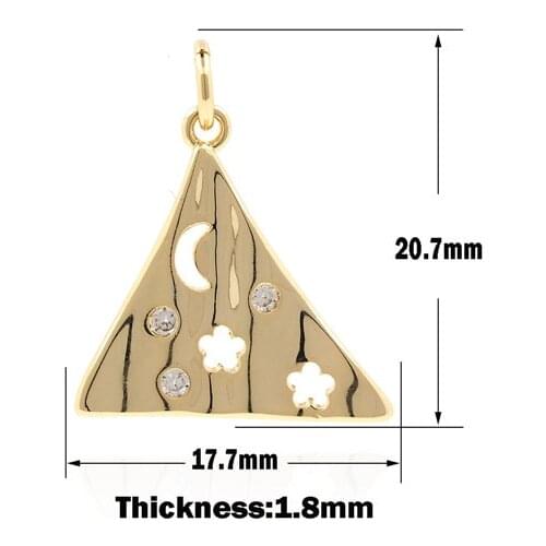 Micropavé Cubic Zirconia Gold Triangle Pendant, Triangle Moon Necklace, Star Charm, DIY Jewelry Making Accessories