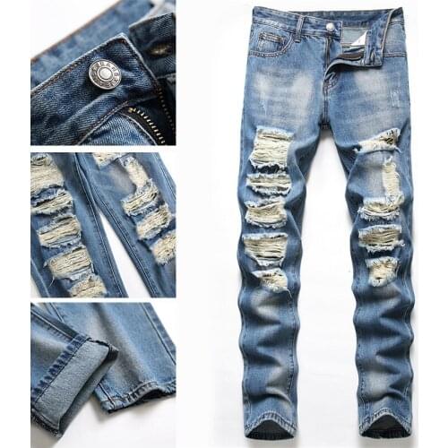 Trendy brand high-end jeans mens 2021 new self-cultivation feet all-match pants mens denim large size