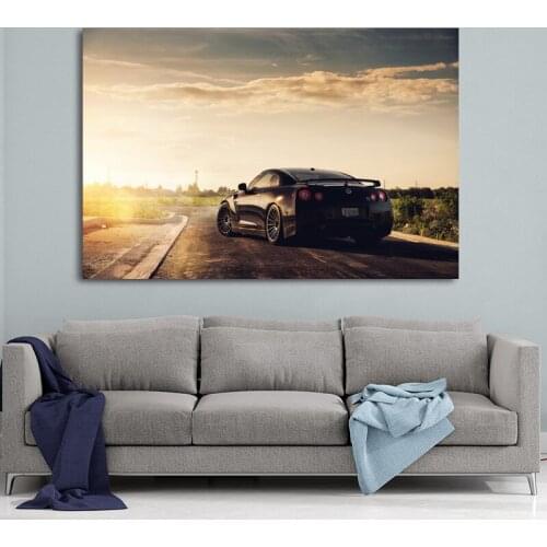 Nissan GTR Sportscar Sunset Back View Home Decor Wall Art Posters Canvas Printed Living Room Decorations