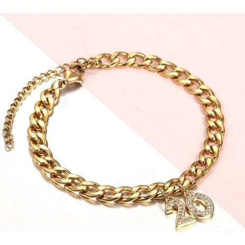 2020 New DIY Number Years Charms Bracelets for Women Men CZ Crystal Pendant Chain Bracelet Jewelry DB302N1