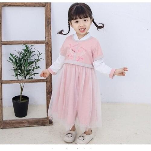 Chinese style girls clothes Hanfu spring and autumn childrens Tang suit little girl costumes Confucian super fairy