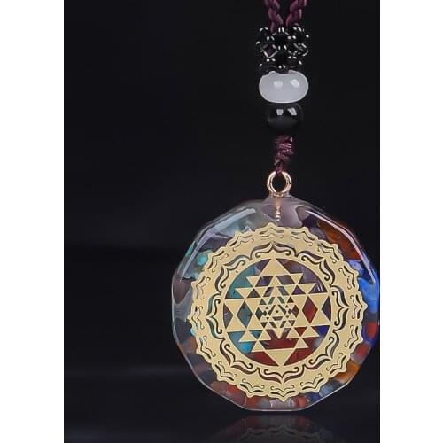 Orgonite Om Symbol Pendant Necklace Sri Yantra Necklace For Women Sacred Geometry Chakra Energy Natural Stone Necklace
