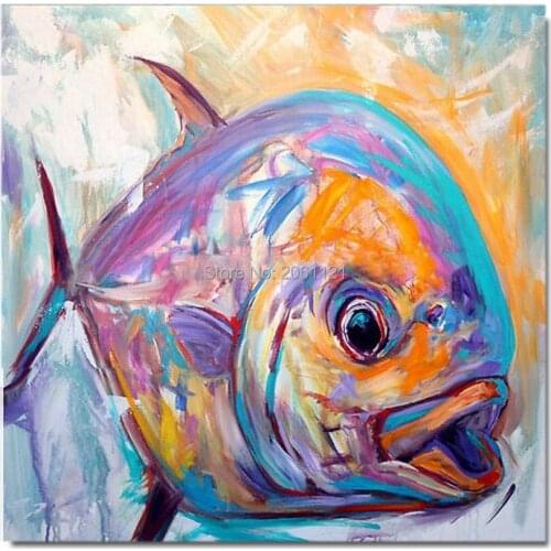 Hand painted pop Oil Painting On Canvas abstract fish Oil Painting big fish Canvas Wall Art Modern Living Room Decor Picture