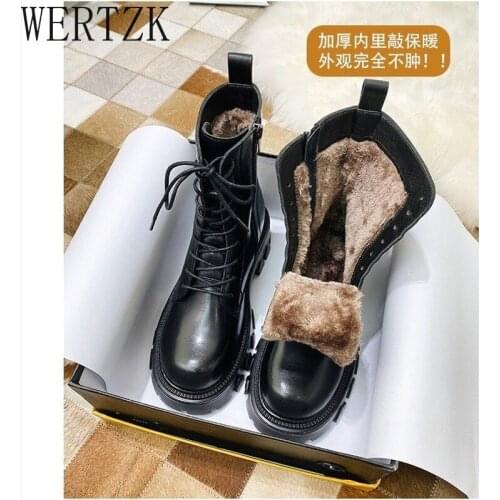 Winter Boots Women Fashion Round Toe PU Leather Fur Platform Black Boots Warm Faux Plush Snow Boots Winter Shoes Botas