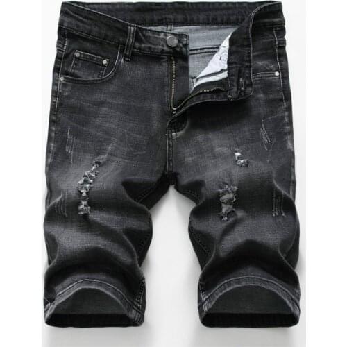 Hot Summer Denim Shorts Men Stretch Slim Fit Short Jeans Mens Designer Cotton Casual Distressed Shorts Knee Length Shorts