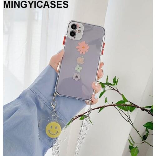 Fresh Flower Cute Hand Strap Case for IPhone 11 Pro Max 7 8 Plus X XR XS Max SE 2020 Transparent Soft TPU Silicon Back Cover