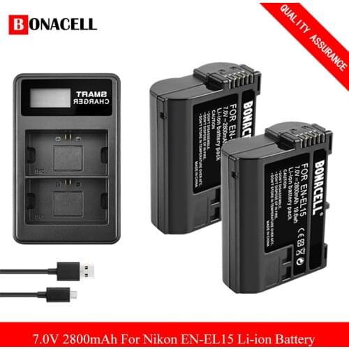 2800mAh EN-EL15 /EL15a/EL15b Replacement Battery+Dual Charger for Nikon Z6,Z7,D500, D600, D610, D750, D800, D810, D810a, D850 Z5