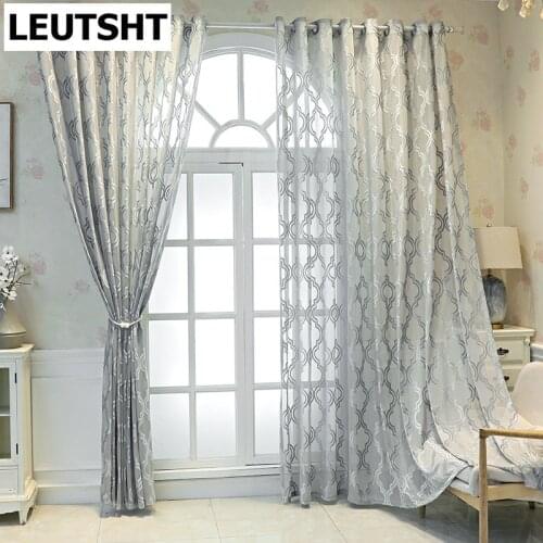 Modern Curtain for Living Room Bedroom Minimalist Curtain Geometric Jacquard White Gray Balcony Left and Right Biparting Open