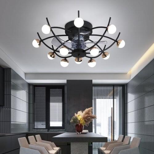 BTX Simple Ceiling Fan for Dining Room Bedroom Study Living Room with Led Light Fixture Remote Control Modern Ventilador 220V