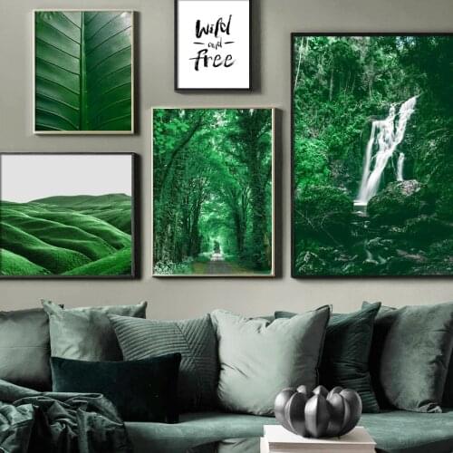 Fresh Green Plants Jungle Landscape Poster Mountain Waterfall Quotes Wall Art Canvas Painting Nordic Pictures For Living Room
