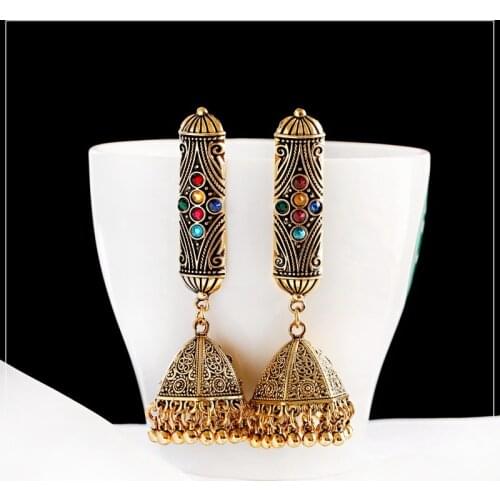 Vintage Bells Dangle Earring For Women Pendientes Bohemian Tribal Rhinestone Long Earrings Fashion Jewelry