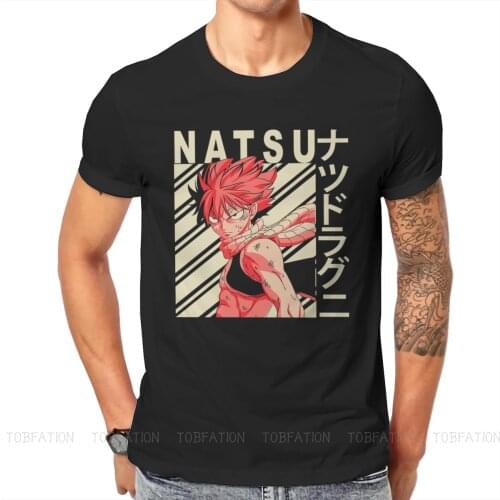 Vintage Art Round Collar TShirt Fairy Tail Lucy Natsu Happy Gray Erza Anime Pure Cotton Classic T Shirt Men Clothes Fluffy