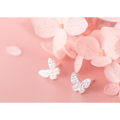 MloveAcc 100% 925 Sterling Silver Butterfly Pink CZ Exquisite Stud Earrings for Women Sterling Silver Jewelry