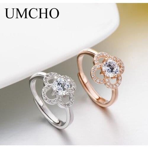 UMCHO Romantic Flower Real 925 Sterling Silver Rings Anniversary Wedding Gift Band Ring For Women Fine Jewelry