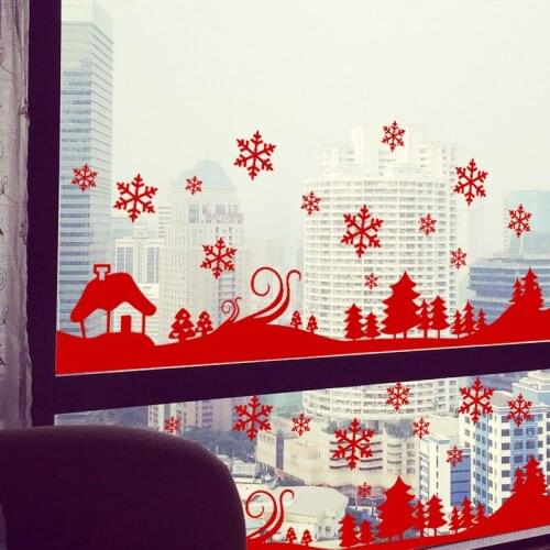 Winter Village Scenery Snowflake Wall Stickers For Shop Home Decor Christmas Festival Vinyl Mural Art Window Decal
