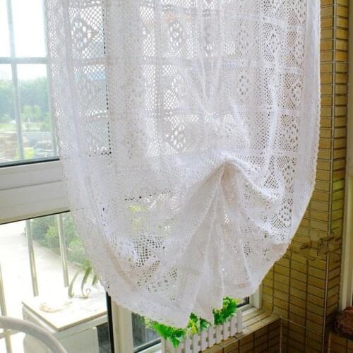 1 Panel White Crochet Lace Splice 100% Cotton Translucidus Adjustable Height Balloon Curtain Window Screening