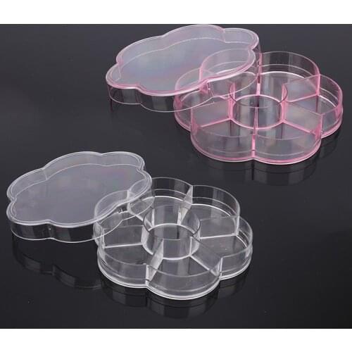 1Pcs 7 Grid Nail Art Storage Box Plum Blossom Shape Rhinestones Crystal Jewelry Charms Makeup Decoration Organizer Tool