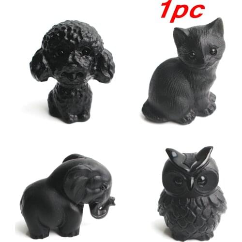 1PC Natural Crystals Obsidian Stones Hand Carved Dog &Koala &Elfin &owl &mouse &cat Crystal Figurine Skulls Healing Home Decor