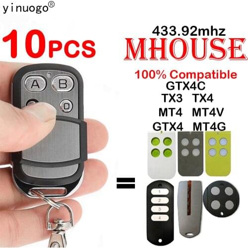 10PCS MHOUSE TX4 TX3 GTX4 GTX4C MOOVO MT4 MT4V MT4G Comaptible Remote Control Garage Door Opener 433.92MHz