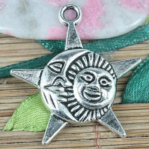 10pcs Tibetan Silver color sun and moon design charms 32.6x30mm EF0286
