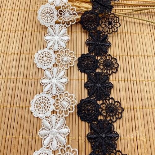15yards/Pack Water Soluble Ivory White Black Lace Trim DIY Dress Skirt Lolita Dress Decoration Sewing Material V2729