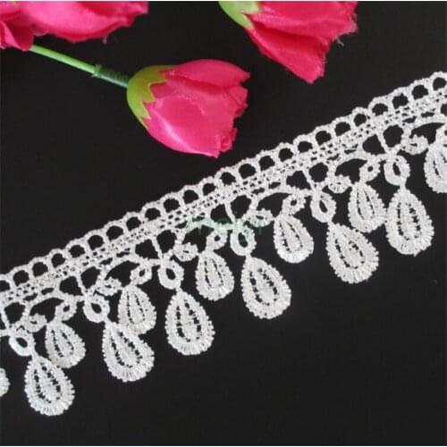 2 yards Soluble Polyester Flower Tassel Fringe Embroidered Fabric Lace Trim Ribbon Handmade DIY Sewing Supplies Craft Decoration