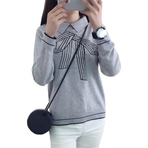 2021 Doll Collar Bowknot Sweater Women Knitted Korean Pullover Short Sweaters Bottoming Shirt Jumper Clothing Vestidos MMY403