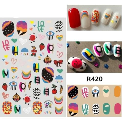 3D Nail Sticker Autumn Small Compact Adhesive Stickers Love Heart Strawberry Eye Stickers for Manicure Nail Art Decoration